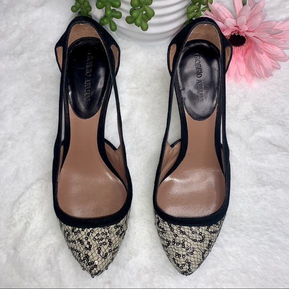 Giorgio Armani Black Suede & Sequins Heels Size 5 - Picture 4 of 14